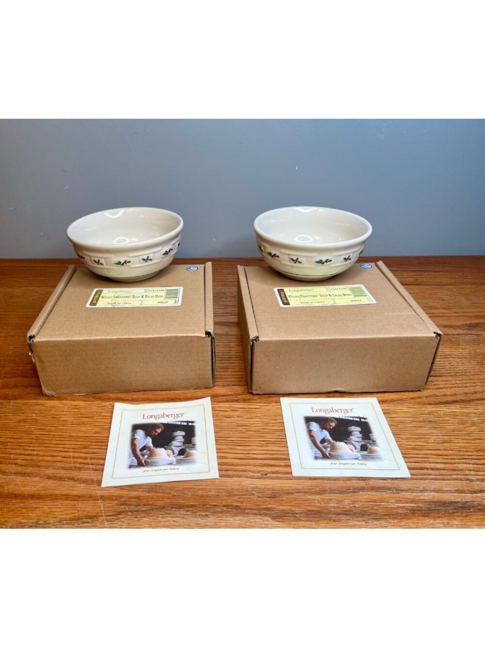 New In Box  Set of 2 Longaberger Woven Traditions Holly 5 5/8" Soup/Salad Bowls